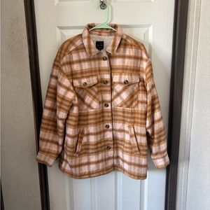 Love Tree Plaid Utility Jacket in Brown and Pink